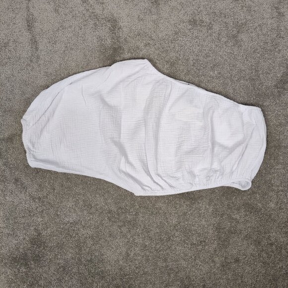 NEW Dkny Women's Crop Top Size S White Cotton Seersucker One Shoulder Boho Beach - Picture 7 of 7